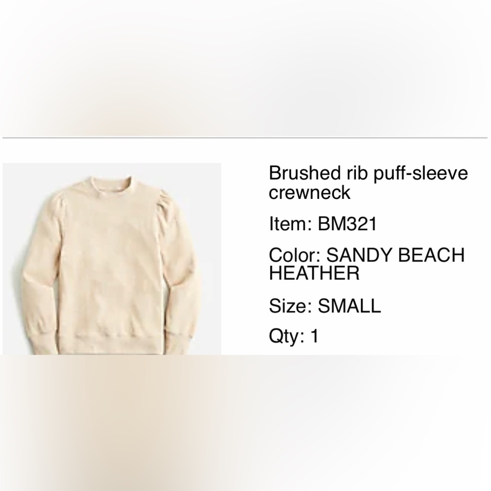 J Crew Brushed Rib Puff-Sleeve Crewneck  sweater| Size S